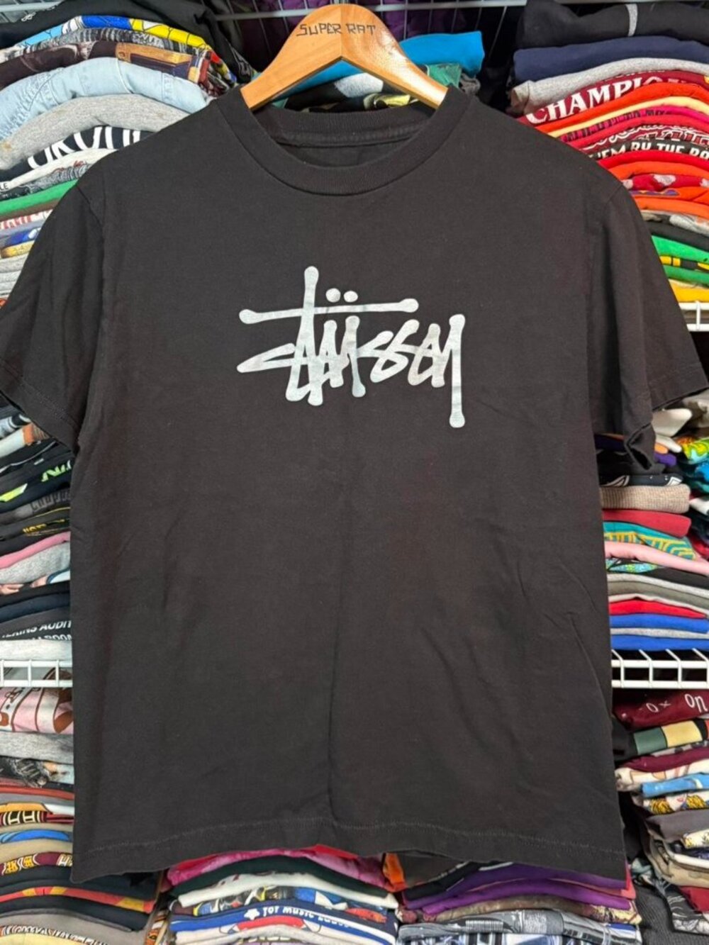 Stussy graffiti graphic t shirt black older moder/y2k